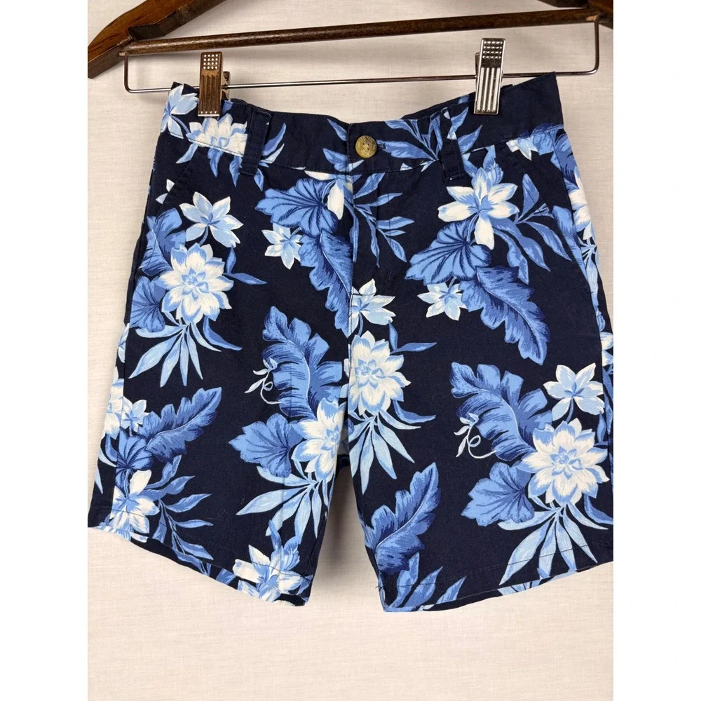 Janie and Jack‎ Girls 7 Navy Blue Tropical Floral Chino Shorts Summer Vacation